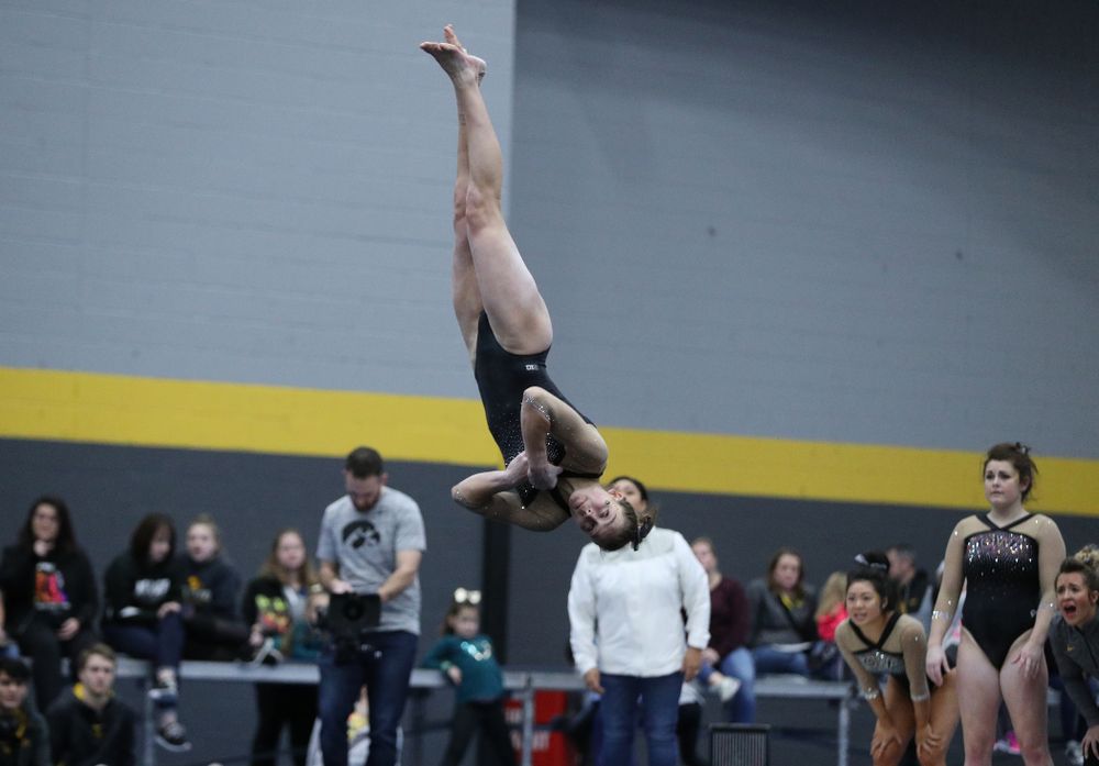 Mackenzie Vance competes on the floor during the Black and Gold intrasquad meet Saturday, December 1, 2018 at the University of Iowa Field House. (Brian Ray/hawkeyesports.com)