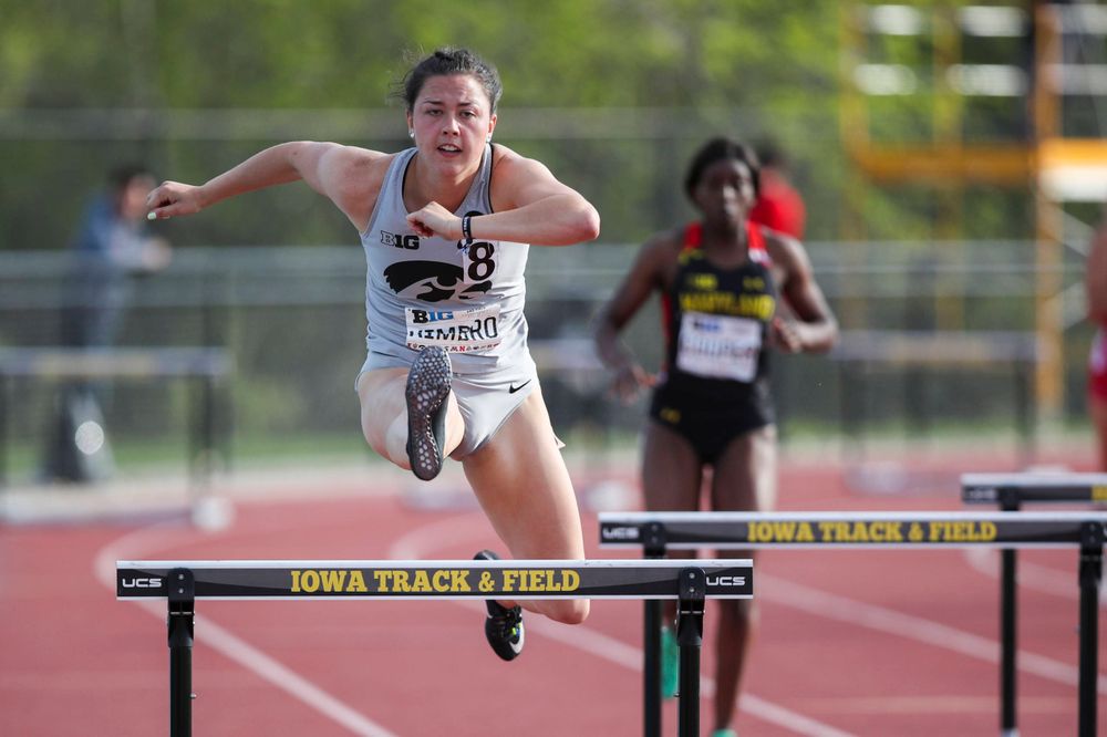 Iowa's Jenny Kimbro hurdles during the women's 400-meter hurdles at the Big Ten Outdoor Track and Field Championships at Francis X. Cretzmeyer Track on Friday, May 10, 2019. (Lily Smith/hawkeyesports.com)