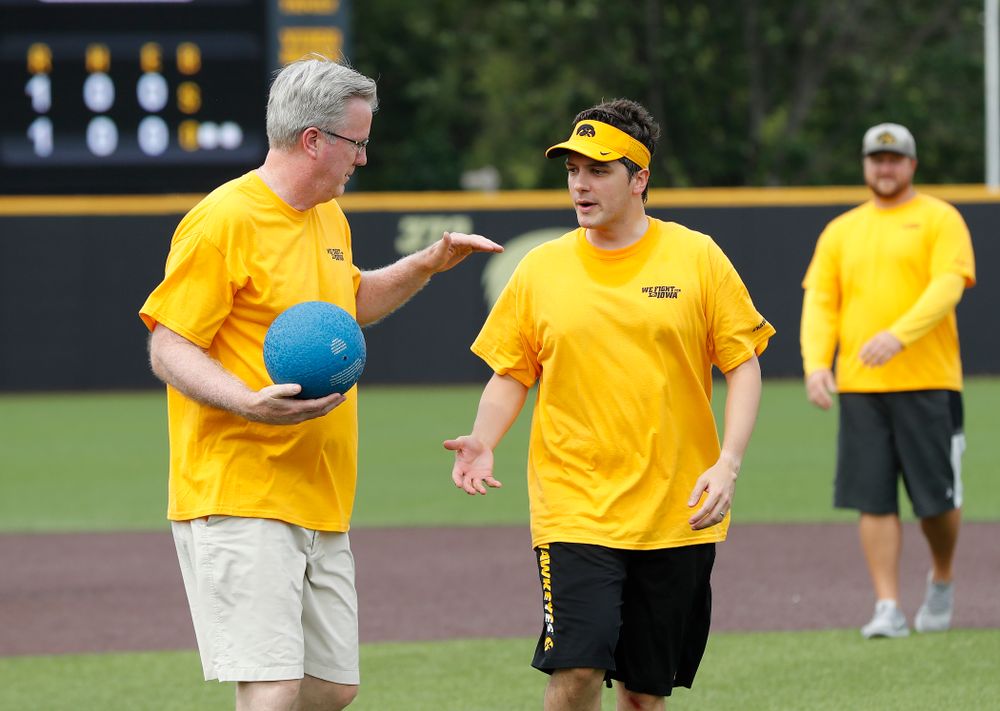Head Men's Basketball Coach Fran McCaffery and Asst. Director Compliance Henry Archuleta during the Iowa Student Athlete Kickoff Kickball game  Sunday, August 19, 2018 at Duane Banks Field. (Brian Ray/hawkeyesports.com)
