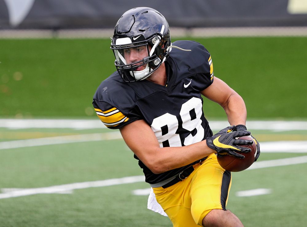 Iowa Hawkeyes wide receiver Nico Ragaini (89) pulls in a pass during Fall Camp Practice No. 10 at the Hansen Football Performance Center in Iowa City on Tuesday, Aug 13, 2019. (Stephen Mally/hawkeyesports.com)