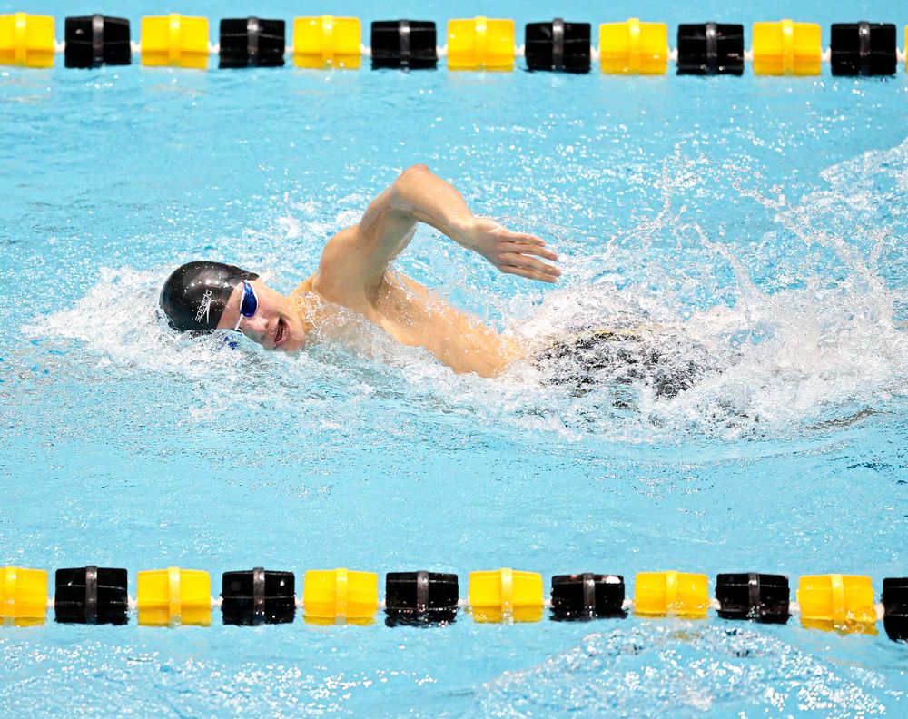Iowa’s Anze Fers Erzen swims the men’s 500 yard freestyle event during their meet at the Campus Recreation and Wellness Center in Iowa City on Friday, February 7, 2020. (Stephen Mally/hawkeyesports.com)