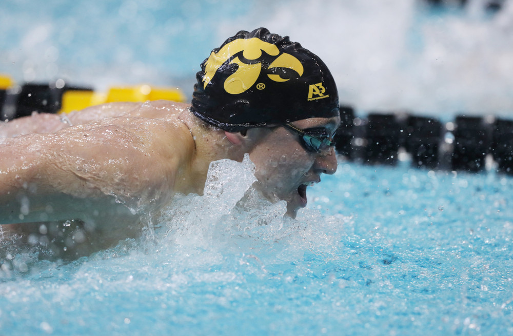 Iowa's Michael Tenney competes in the 200-yard butterfly during the 2019 Big Ten Men's Swimming and Diving Championships Saturday, March 2, 2019 at the Campus Wellness and Recreation Center. (Brian Ray/hawkeyesports.com)