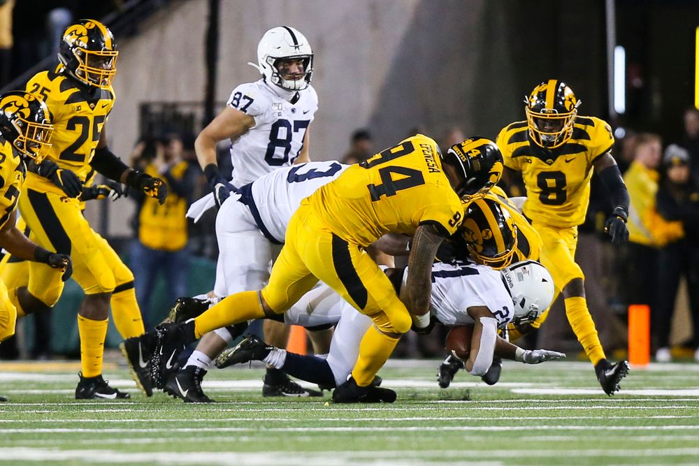 Iowa Hawkeyes defensive end A.J. Epenesa (94)  during Iowa football vs Penn State on Saturday, October 12, 2019 at Kinnick Stadium. (Lily Smith/hawkeyesports.com)