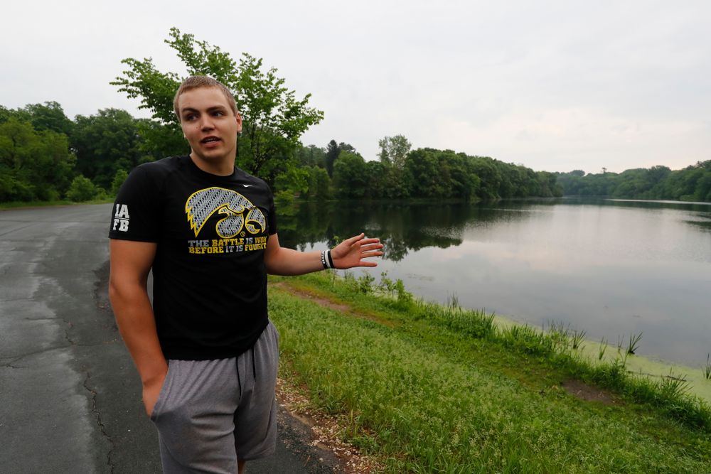 Iowa Hawkeyes quarterback Nathan Stanley (4) looks over the lake where he likes to fish with his friends Wednesday, May 30, 2018 in Menomonie, Wisc. (Brian Ray/hawkeyesports.com)