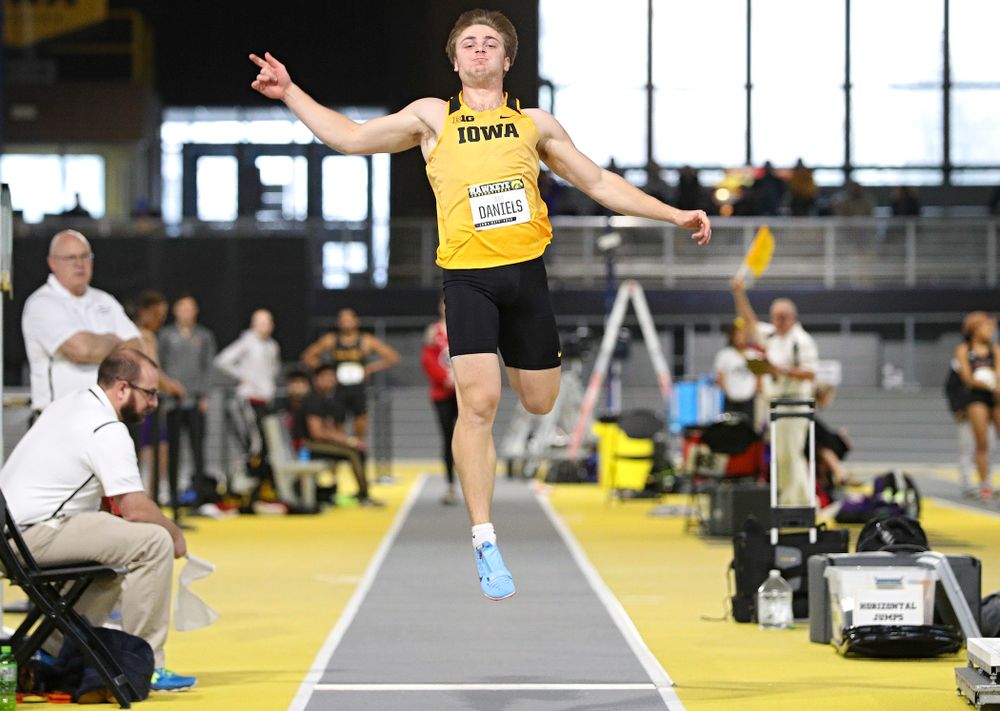 Iowa’s Will Daniels competes in the men’s long jump event during the Hawkeye Invitational at the Recreation Building in Iowa City on Saturday, January 11, 2020. (Stephen Mally/hawkeyesports.com)
