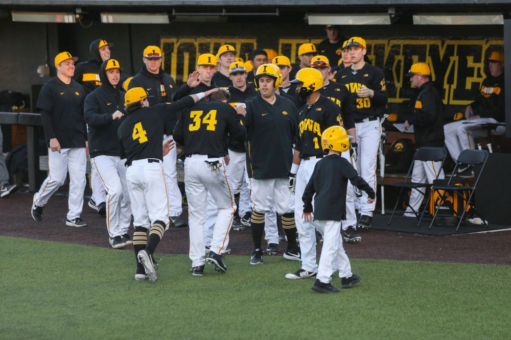 The Iowa baseball team at the game vs. Bradley on Tuesday, March 26, 2019 at (place). (Lily Smith/hawkeyesports.com)