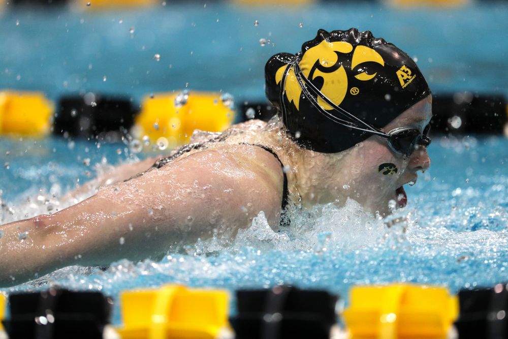 Iowa's Kelsey Drake swims the 100-yard butterfly against the Iowa State Cyclones in the Iowa Corn Cy-Hawk Series Friday, December 7, 2018 at at the Campus Recreation and Wellness Center. (Brian Ray/hawkeyesports.com)
