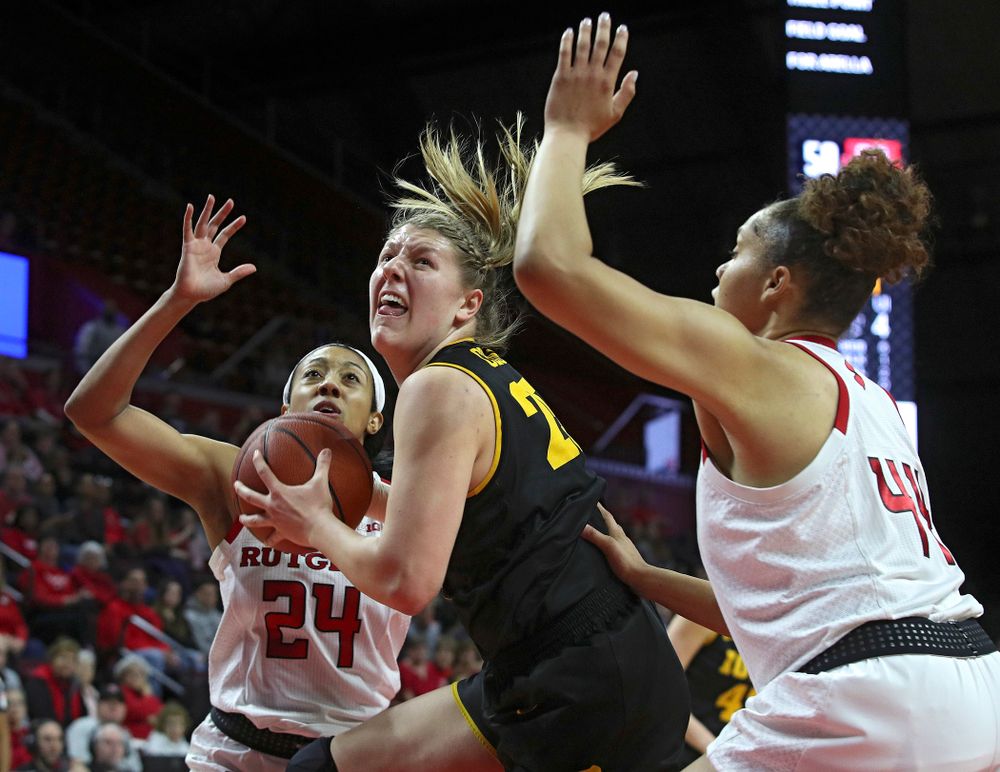 Iowa forward/center Monika Czinano (25) eyes the basket during the first quarter of their game at the Rutgers Athletic Center in Piscataway, N.J. on Sunday, March 1, 2020. (Stephen Mally/hawkeyesports.com)
