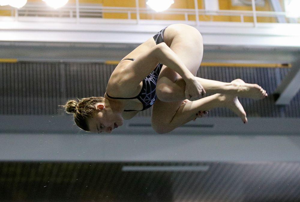 Iowa’s Samantha Tamborski competes in the women’s 3 meter diving preliminary event during the 2020 Women’s Big Ten Swimming and Diving Championships at the Campus Recreation and Wellness Center in Iowa City on Friday, February 21, 2020. (Stephen Mally/hawkeyesports.com)