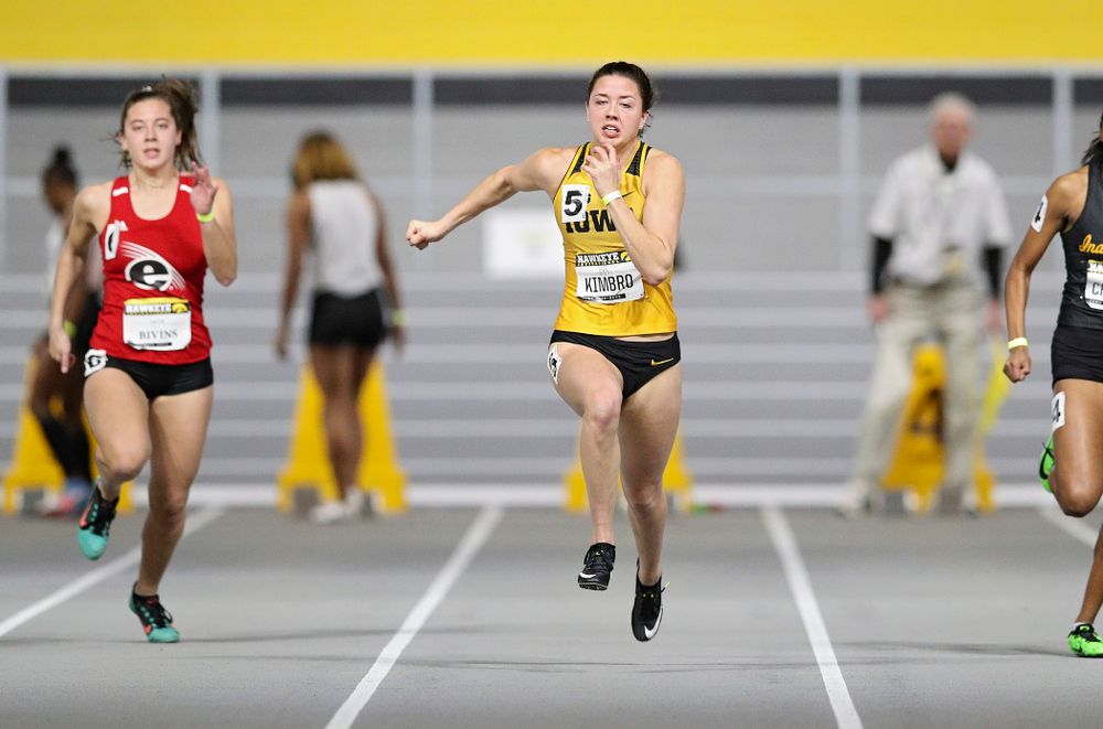 Iowa’s Jenny Kimbro runs in the women’s 60 meter dash prelim event during the Hawkeye Invitational at the Recreation Building in Iowa City on Saturday, January 11, 2020. (Stephen Mally/hawkeyesports.com)