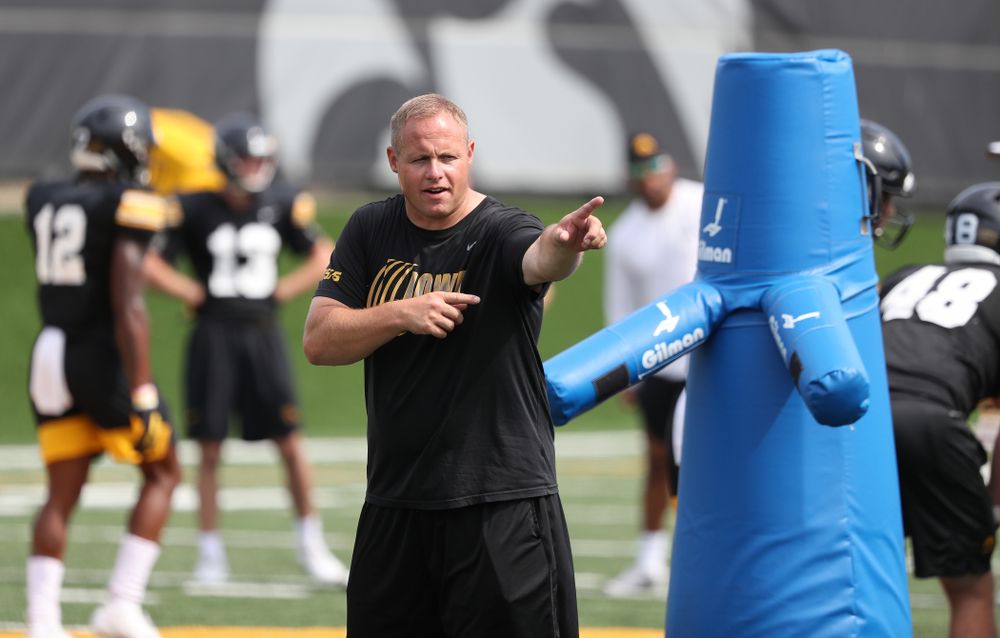 Iowa Hawkeyes linebackers coach Seth Wallace during Fall Camp Practice No. 4 Monday, August 5, 2019 at the Ronald D. and Margaret L. Kenyon Football Practice Facility. (Brian Ray/hawkeyesports.com)
