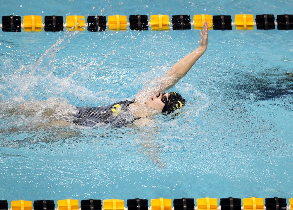 IowaÕs Zoe Pawloski swims the 200 yard backstroke against the Michigan Wolverines Friday, November 1, 2019 at the Campus Recreation and Wellness Center. (Brian Ray/hawkeyesports.com)