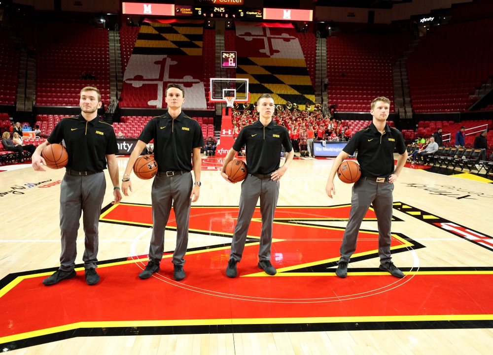 The Iowa Women’s Basketball Managers against the Maryland Terrapins Thursday, February 13, 2020 at the Xfinity Center in College Park, MD. (Brian Ray/hawkeyesports.com)