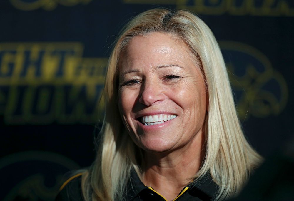 Iowa head coach Renee Gillispie answers questions during Iowa Softball Media Day at the Hawkeye Tennis and Recreation Complex in Iowa City on Thursday, January 30, 2020. (Stephen Mally/hawkeyesports.com)