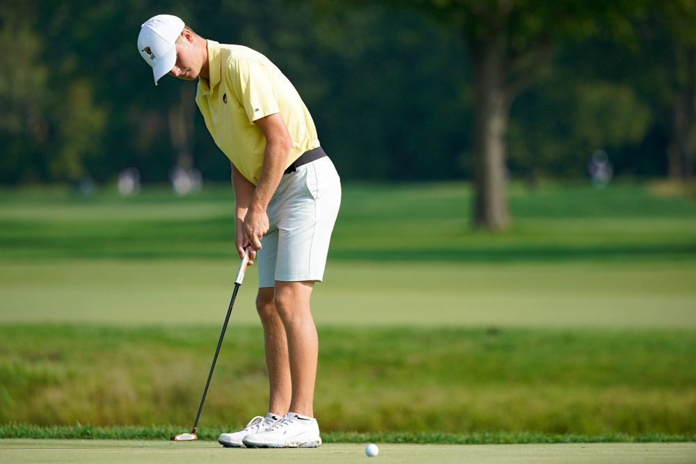 Iowa’s Benton Weinberg putts during the third day of the Golfweek Conference Challenge at the Cedar Rapids Country Club in Cedar Rapids on Tuesday, Sep 17, 2019. (Stephen Mally/hawkeyesports.com)