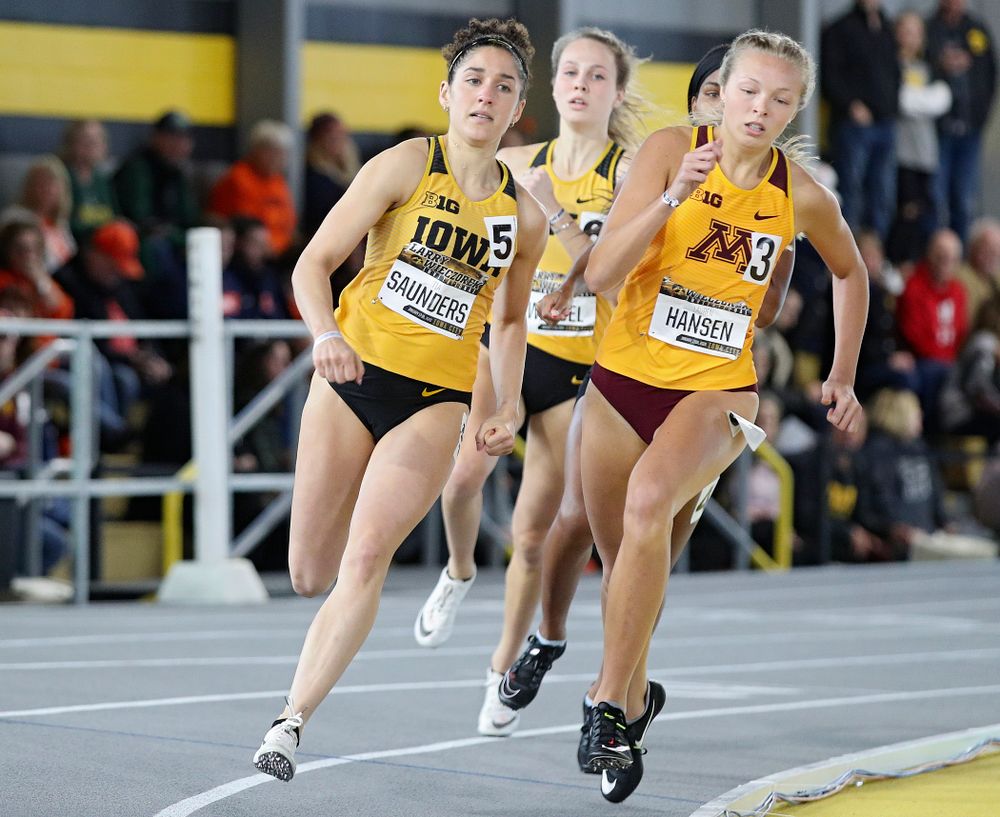Iowa’s Tia Saunders runs the women’s 400 meter dash event during the Larry Wieczorek Invitational at the Recreation Building in Iowa City on Saturday, January 18, 2020. (Stephen Mally/hawkeyesports.com)
