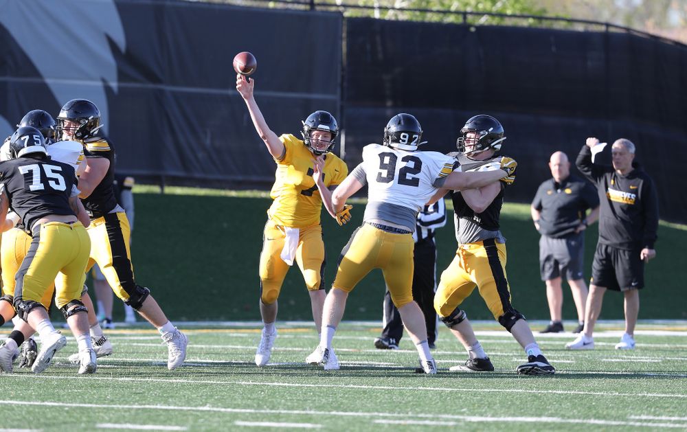 Iowa Hawkeyes quarterback Spencer Petras (7) during the teamÕs final spring practice Friday, April 26, 2019 at the Kenyon Football Practice Facility. (Brian Ray/hawkeyesports.com)