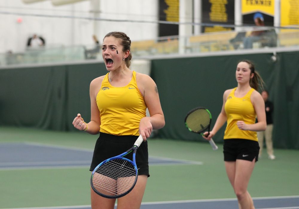 Iowa's Sophie Clark and Samantha Mannix against the Iowa State Cyclones Friday, February 8, 2019 at the Hawkeye Tennis and Recreation Complex. (Brian Ray/hawkeyesports.com)