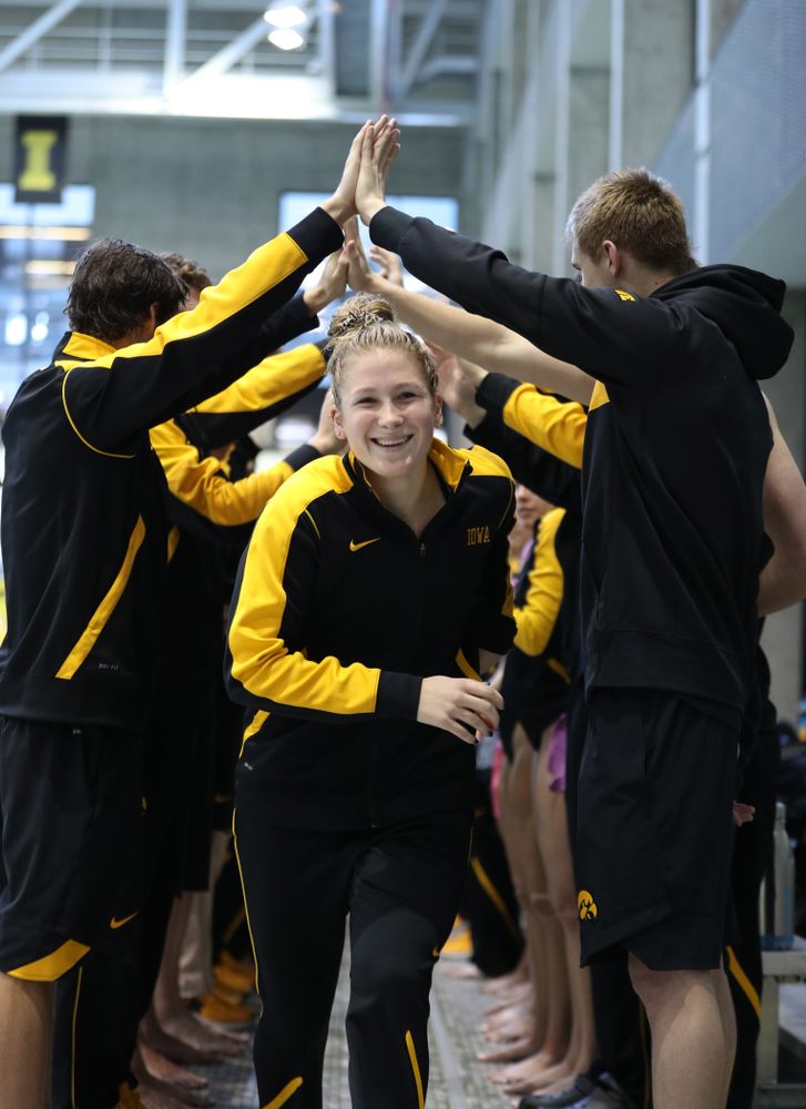 Abby Schneider is introduced during senior day before a double dual against Wisconsin and Northwestern Saturday, January 19, 2019 at the Campus Recreation and Wellness Center. (Brian Ray/hawkeyesports.com)
