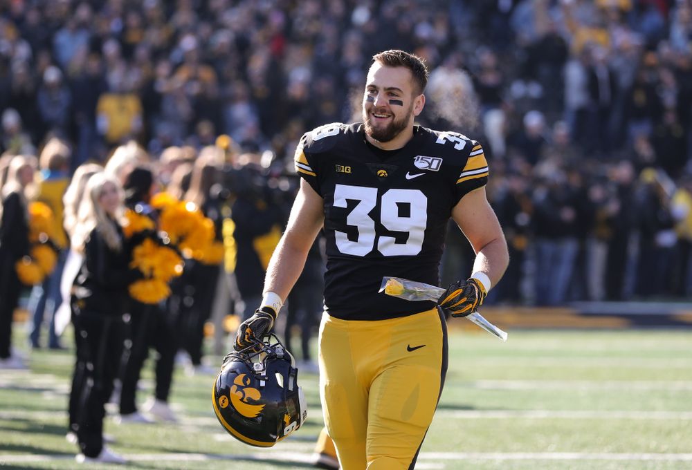 Iowa Hawkeyes tight end Nate Wieting (39) during Senior Day festivities before their game against the Illinois Fighting Illini Saturday, November 23, 2019 at Kinnick Stadium. (Brian Ray/hawkeyesports.com)
