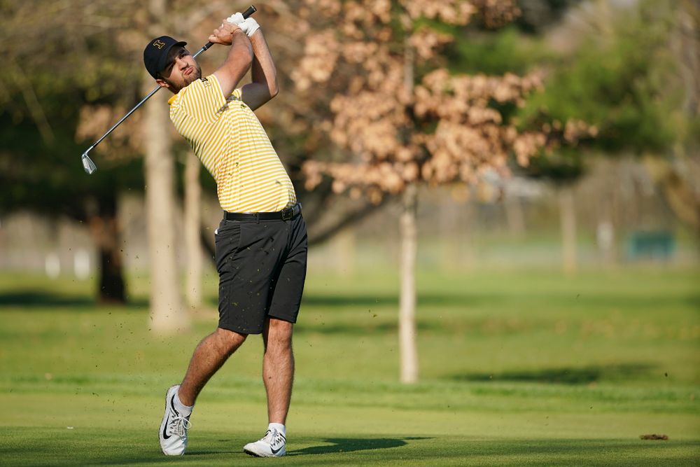 Iowa's Gonzalo Leal hits from the fairway during the third round of the Hawkeye Invitational at Finkbine Golf Course in Iowa City on Sunday, Apr. 21, 2019. (Stephen Mally/hawkeyesports.com)