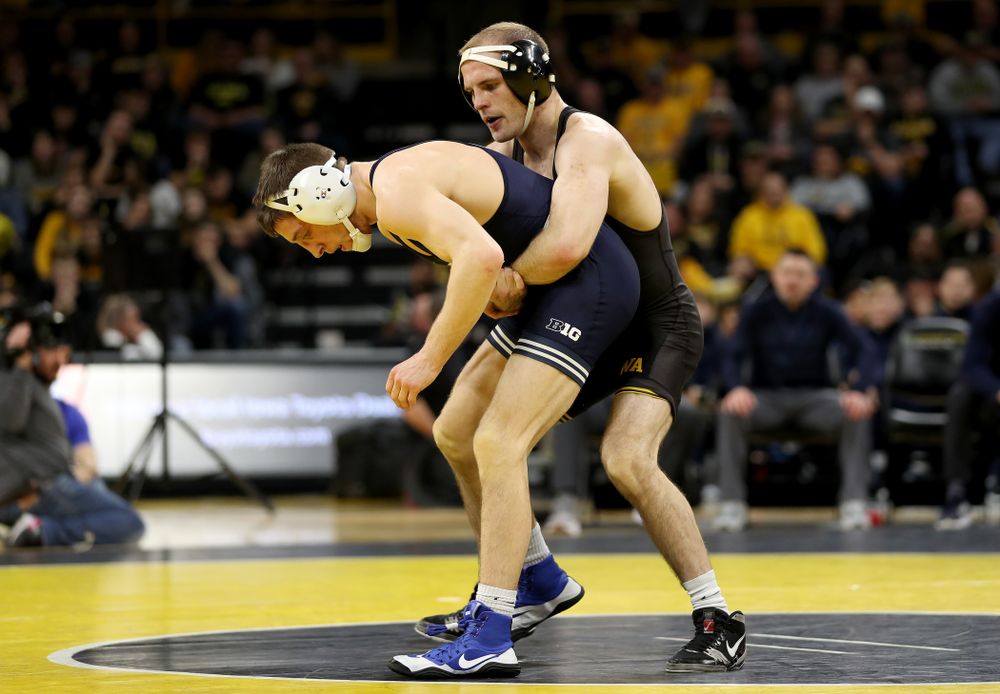 Iowa’s Carter Happel wrestles Penn State’s Nick Young at 141 pounds Friday, January 31, 2020 at Carver-Hawkeye Arena. Lee won by technical fall. (Brian Ray/hawkeyesports.com)