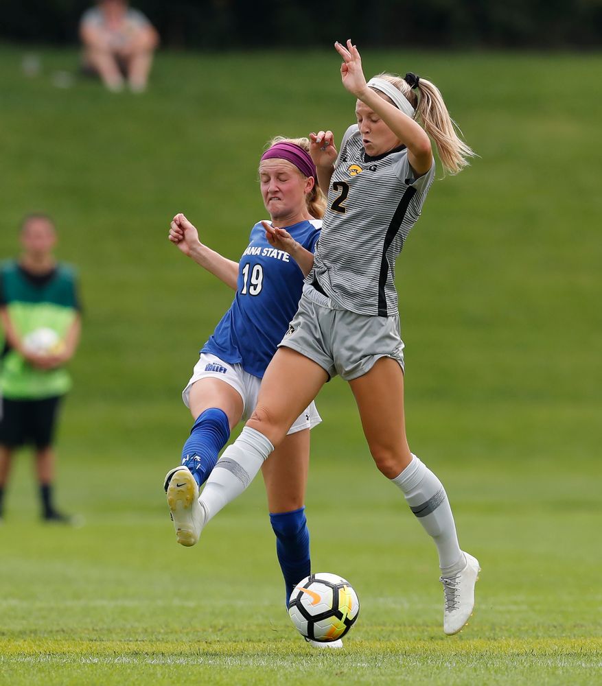 Iowa Hawkeyes Hailey Rydberg (2) against Indiana State Sunday, August 26, 2018 at the Iowa Soccer Complex. (Brian Ray/hawkeyesports.com)