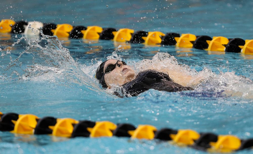 Iowa's Natalie McGovern competes in the 200-yard backstroke during the third day of the Hawkeye Invitational at the Campus Recreation and Wellness Center on November 17, 2018. (Tork Mason/hawkeyesports.com)
