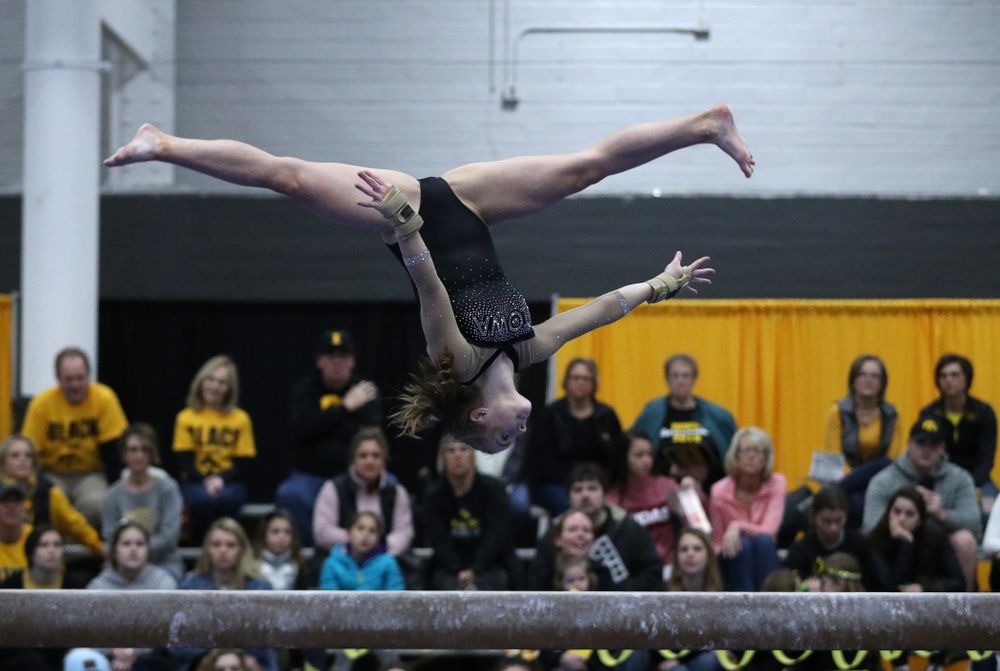 Lauren Guerin competes on the beam during the Black and Gold intrasquad meet Saturday, December 1, 2018 at the University of Iowa Field House. (Brian Ray/hawkeyesports.com)