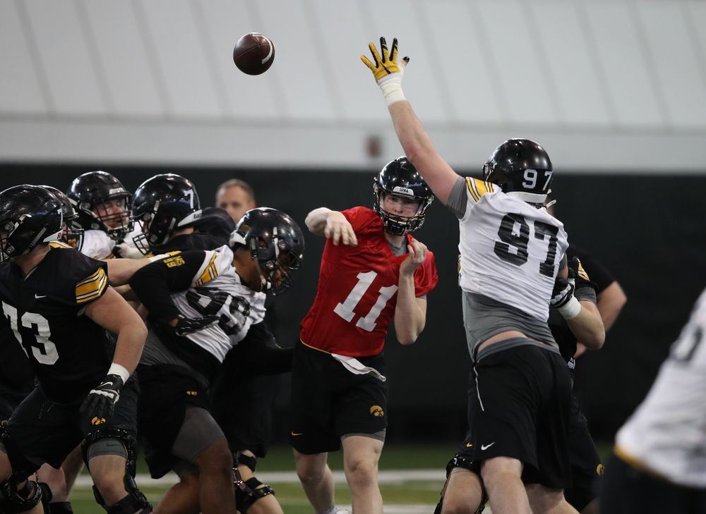 Iowa Hawkeyes quarterback Connor Kapisak (11) during preparation for the 2019 Outback Bowl Tuesday, December 18, 2018 at the Hansen Football Performance Center. (Brian Ray/hawkeyesports.com)