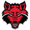 Red and black wolf face logo