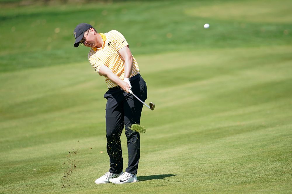 Iowa's Matthew Walker hits from the fairway during the third round of the Hawkeye Invitational at Finkbine Golf Course in Iowa City on Sunday, Apr. 21, 2019. (Stephen Mally/hawkeyesports.com)