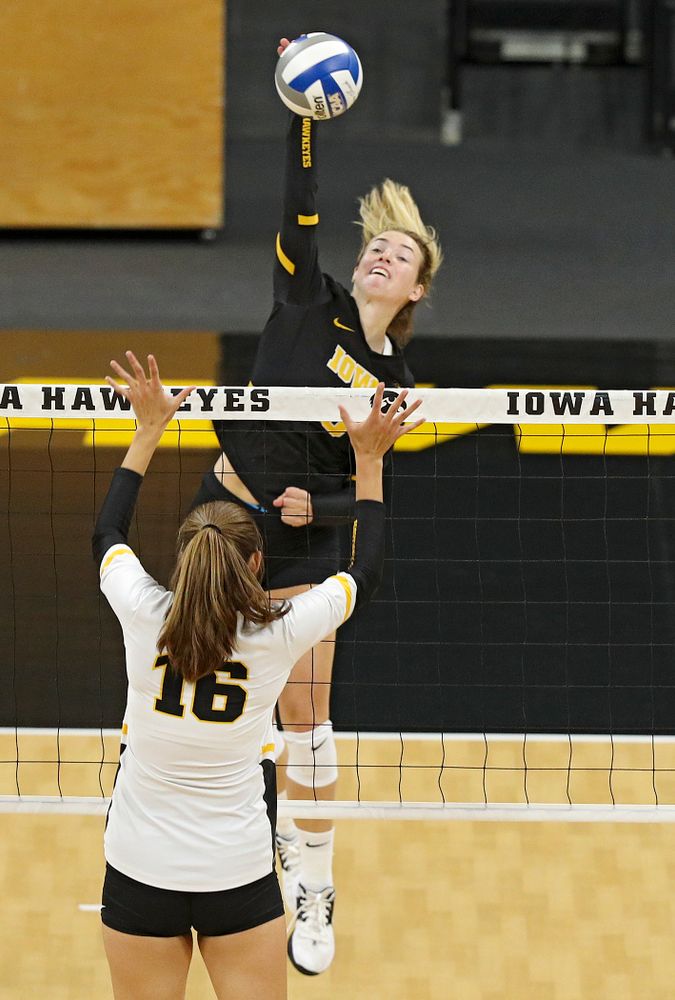 Iowa’s Meghan Buzzerio (5) during the first set of the Black and Gold scrimmage at Carver-Hawkeye Arena in Iowa City on Saturday, Aug 24, 2019. (Stephen Mally/hawkeyesports.com)