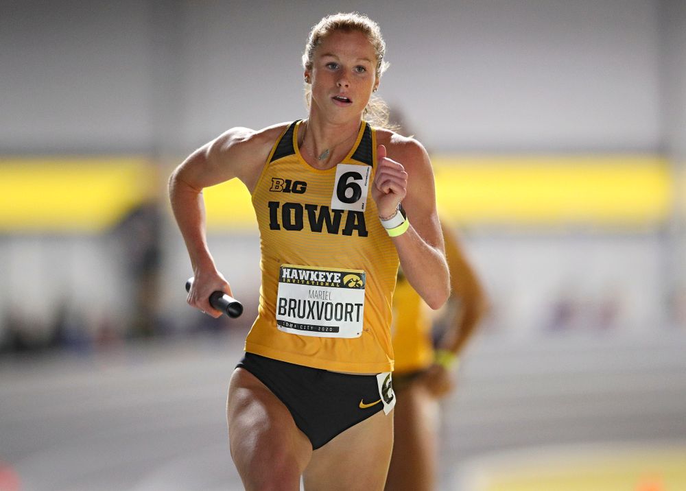 Iowa’s Mariel Bruxvoort runs the women’s 1600 meter relay event during the Hawkeye Invitational at the Recreation Building in Iowa City on Saturday, January 11, 2020. (Stephen Mally/hawkeyesports.com)
