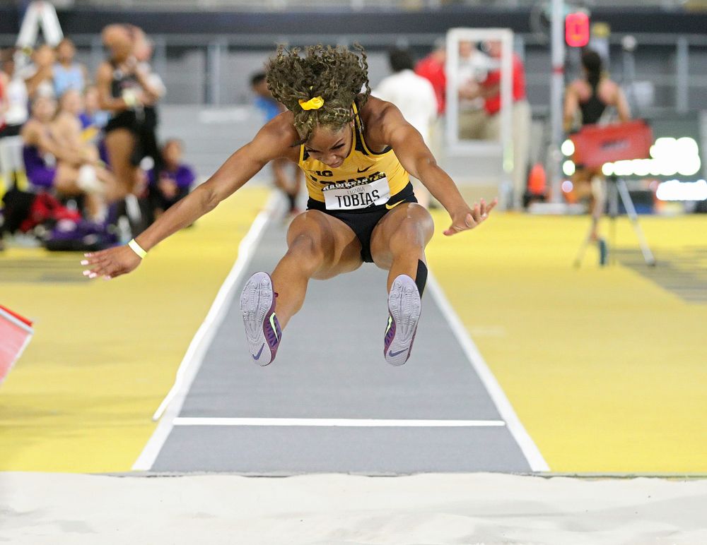 Iowa’s Tionna Tobias competes in the women’s long jump event during the Hawkeye Invitational at the Recreation Building in Iowa City on Saturday, January 11, 2020. (Stephen Mally/hawkeyesports.com)