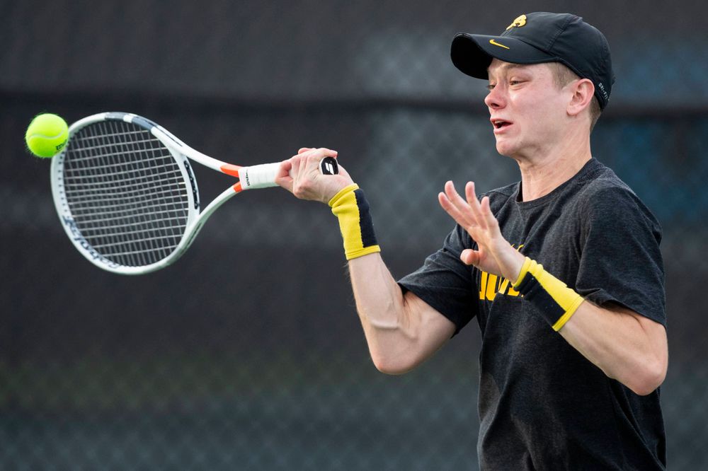 IowaÕs Jason Kerst at tennis vs Illinois State on Sunday, April 21, 2019 at the Hawkeye Tennis and Recreation Complex. (Lily Smith/hawkeyesports.com)