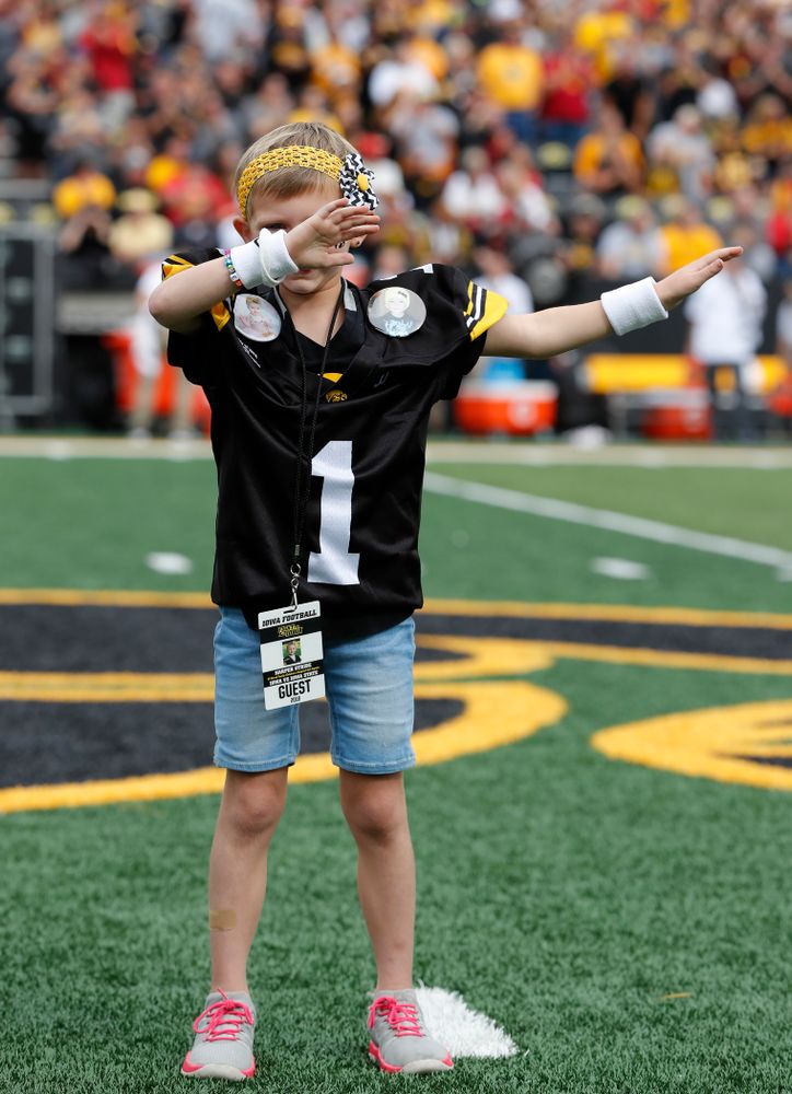 Kid  Captain Harper Stribe before the Iowa Hawkeyes game against against the Iowa State Cyclones Saturday, September 8, 2018 at Kinnick Stadium. (Brian Ray/hawkeyesports.com)