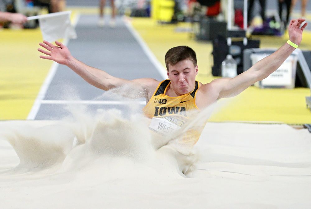 Iowa’s Austin West competes in the men’s long jump event during the Hawkeye Invitational at the Recreation Building in Iowa City on Saturday, January 11, 2020. (Stephen Mally/hawkeyesports.com)
