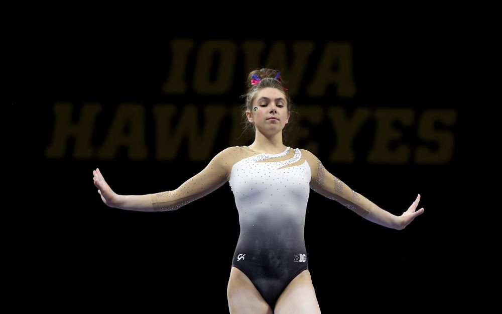 IowaÕs Bridget Killian competes on the beam against Ball State and Air Force Saturday, January 11, 2020 at Carver-Hawkeye Arena. (Brian Ray/hawkeyesports.com)