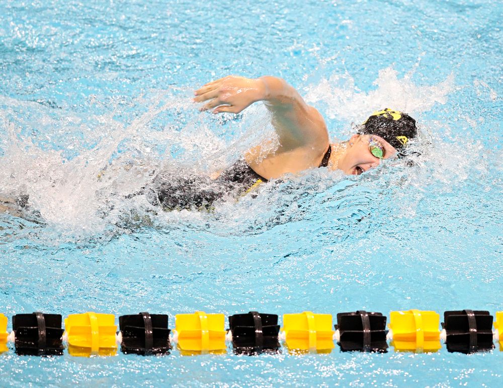 Iowa’s Payton Lange swims the women’s 200 yard freestyle event during their meet at the Campus Recreation and Wellness Center in Iowa City on Friday, February 7, 2020. (Stephen Mally/hawkeyesports.com)