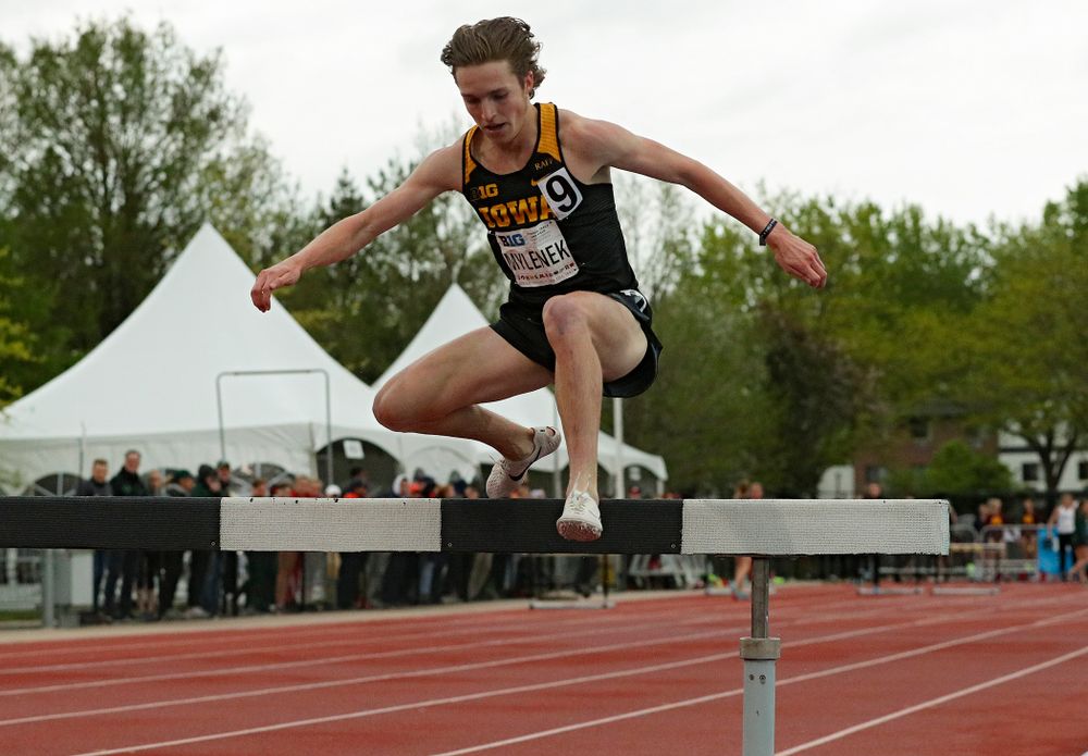 Iowa's Nathan Mylenek runs in the men’s 3000 meter steeplechase event on the second day of the Big Ten Outdoor Track and Field Championships at Francis X. Cretzmeyer Track in Iowa City on Saturday, May. 11, 2019. (Stephen Mally/hawkeyesports.com)