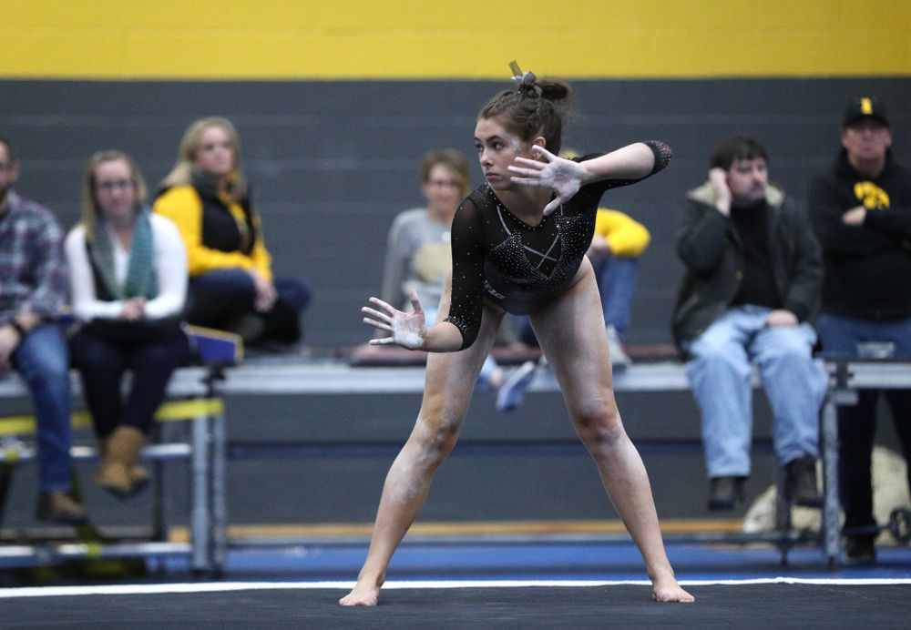 Bridget Killian competes on the floor during the Black and Gold intrasquad meet Saturday, December 1, 2018 at the University of Iowa Field House. (Brian Ray/hawkeyesports.com)