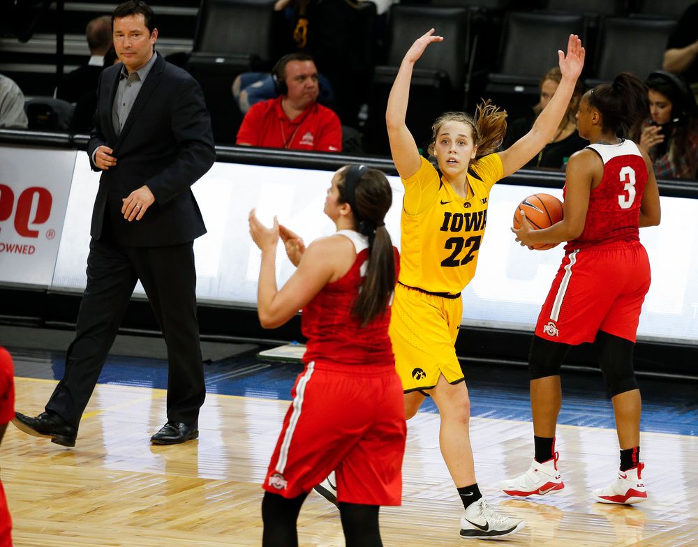 Iowa Hawkeyes guard Kathleen Doyle (22) pumps up the crowd on her way to the bench during a game against the Ohio State Buckeyes at Carver-Hawkeye Arena on January 25, 2018. (Tork Mason/hawkeyesports.com)