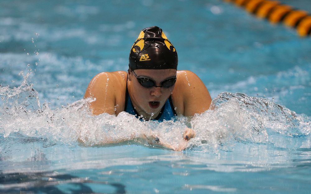 Iowa's Kelsey Maher competes in the 200-yard breaststroke during the third day of the Hawkeye Invitational at the Campus Recreation and Wellness Center on November 17, 2018. (Tork Mason/hawkeyesports.com)