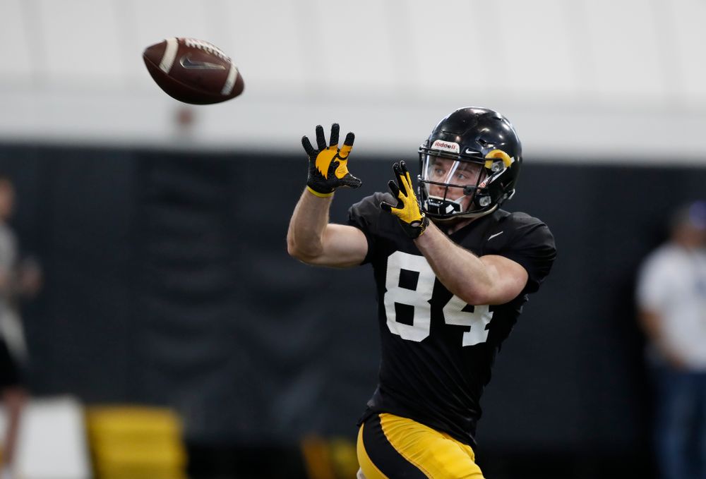 Iowa Hawkeyes wide receiver Nick Easley (84) during spring practice  Saturday, March 31, 2018 at the Hansen Football Performance Center. (Brian Ray/hawkeyesports.com)