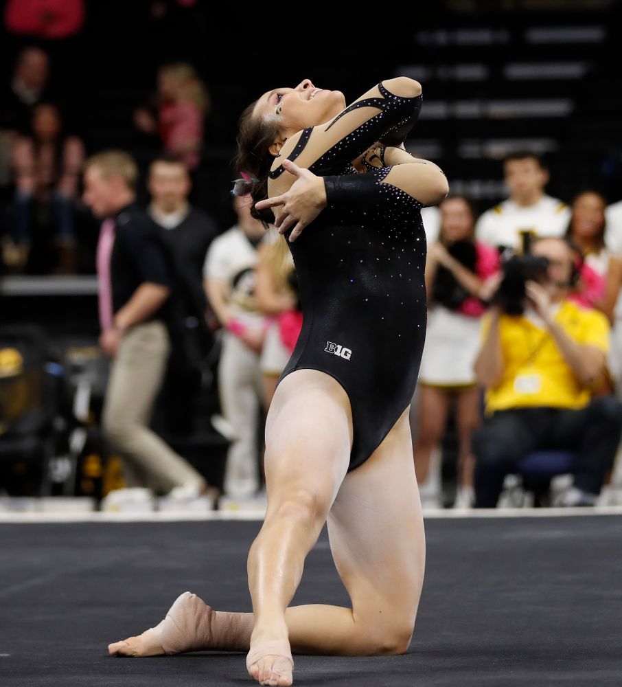 Iowa's Gina Leal competes on the floor 