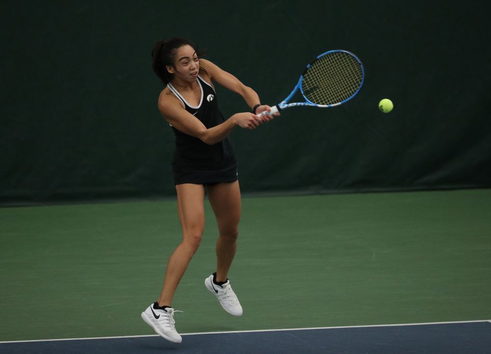 Iowa's Michelle Bacalla against the Penn State Nittany Lions Sunday, February 24, 2019 at the Hawkeye Tennis and Recreation Complex. (Brian Ray/hawkeyesports.com)
