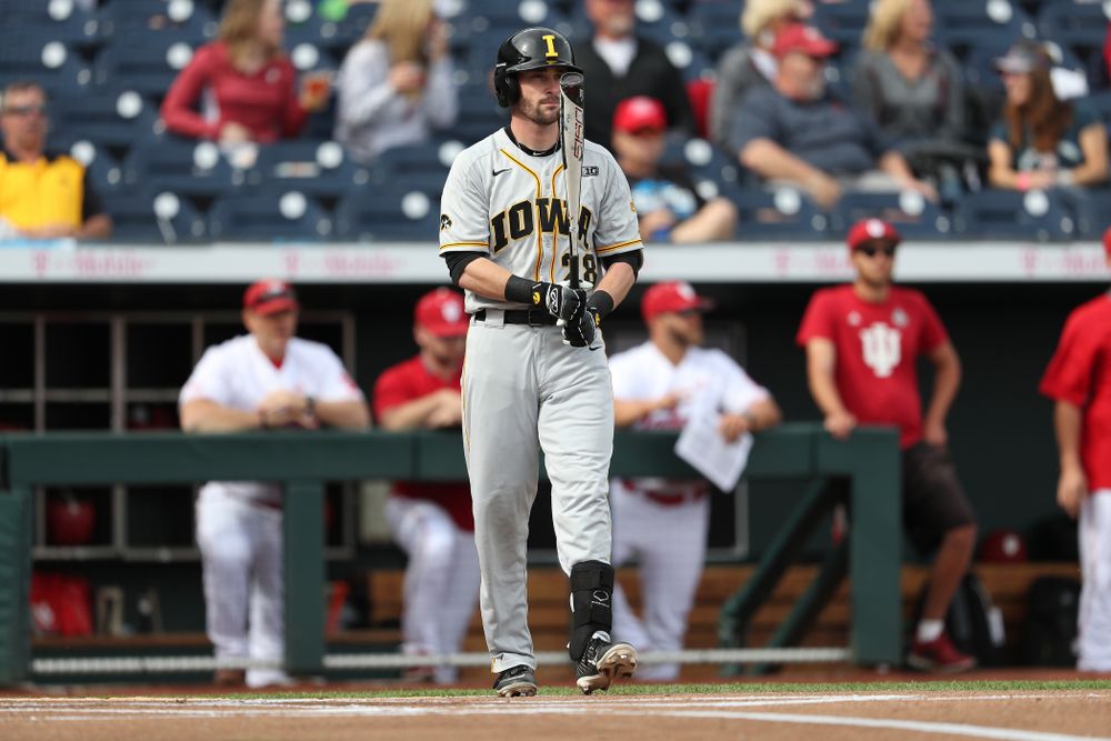 Iowa Hawkeyes Chris Whelan (28) against the Indiana Hoosiers in the first round of the Big Ten Baseball Tournament Wednesday, May 22, 2019 at TD Ameritrade Park in Omaha, Neb. (Brian Ray/hawkeyesports.com)