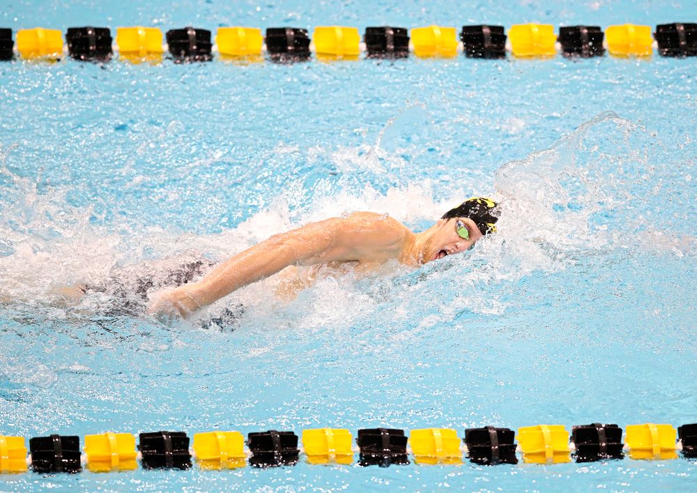 Iowa’s Jackson Allmon swims the men’s 200 yard freestyle event during their meet at the Campus Recreation and Wellness Center in Iowa City on Friday, February 7, 2020. (Stephen Mally/hawkeyesports.com)