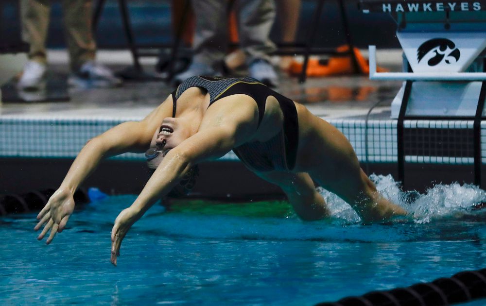 Iowa's Meghan Lavelle swims the 100 yard backstroke  